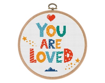 Cross stitch pattern, Modern, You are loved, Quote, Small Counted cross stitch, Funny Nursery decor, Easy xstitch, Instant download PDF