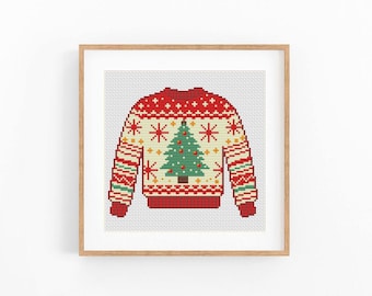 Ugly Christmas sweater cross stitch pattern, Instant download PDF, Christmas ornament cross stitch chart, Holiday Jumpers