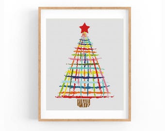 Merry Christmas Cross Stitch Pattern, Christmas tree, Modern Cross Stitch Pattern, Holidays Cross Stitch Pattern, Instant Download PDF