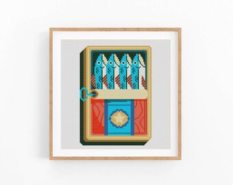 Sardines Can Cross Stitch Pattern, Sardine Food Art, Fish Can Cross Stitch Pattern, Modern Cross Stitch Design, Instant Download PDF