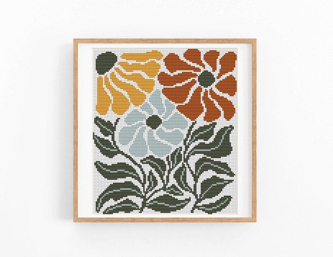 Cross Stitch Pattern Modern Flowers. Floral Wall Decor PDF