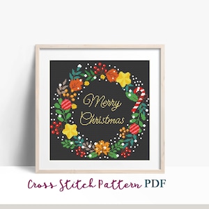 Christmas Cross Stitch Pattern, Modern Cross Stitch Pattern, Holidays Cross Stitch Pattern, Christmas Wreath Decor, Instant Download PDF