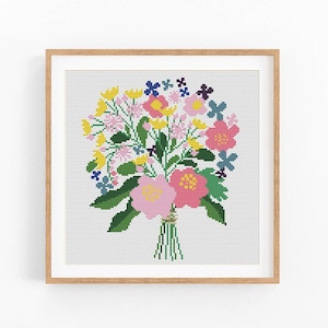 Cross Stitch Pattern Modern Flowers. Wild Flowers PDF embroidery design. Funny cross stitch pattern. Wall Decor XStitch. Instant download.