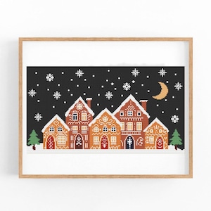 Patrón de punto de cruz navideño, punto de cruz moderno &quot;Feliz Navidad&quot;, festividades, gráfico de punto de cruz contado &quot;Casa de jengibre&quot;, descarga instantánea en PDF