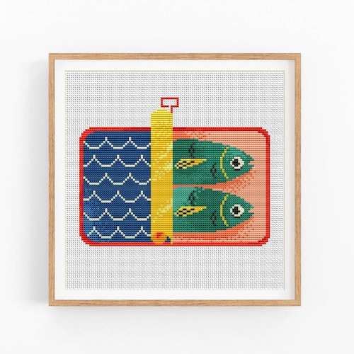 Sardines Can Cross Stitch Pattern, Sardine Food Art, Fish Can Cross Stitch Pattern, Modern Cross Stitch Design, Instant Download PDF