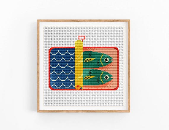 Sardines Can Cross Stitch Pattern, Sardine Food Art, Fish Can Cross Stitch Pattern, Modern Cross Stitch Design, Instant Download PDF