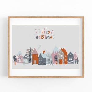 Christmas Cross Stitch Pattern, Modern Merry Christmas x-stitch, Happy Holidays, Pillow Counted Cross Stitch Chart, Instant Download PDF