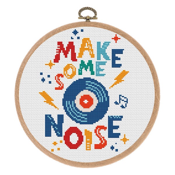 Cross stitch pattern, Modern, Make some noise, Quote, Small Counted cross stitch, Funny Nursery decor, Easy x-stitch, Instant download PDF