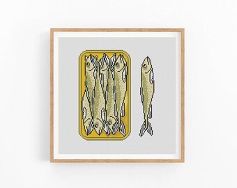 Sardines Can Cross Stitch Pattern, Sardine Food Art, Fish Can Cross Stitch Pattern, Modern Cross Stitch Design, Instant Download PDF
