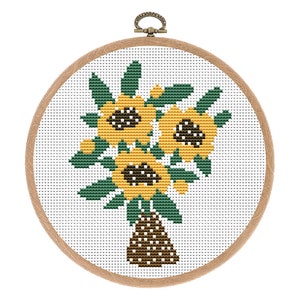 Cross stitch pattern, Flowers, Modern, Small Counted cross stitch, Boho Nursery Decor, Nature hoop. Funny x-stitch.Instant download PDF