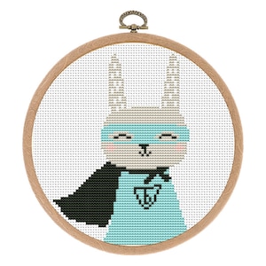 Cross stitch pattern, Super Hero, Bunny, Modern, Cute Animal, Small Counted cross stitch, Boho Nursery Decor, baby, Instant download PDF