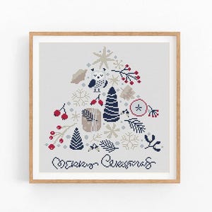 Merry Christmas Cross Stitch Pattern, Christmas tree, Modern Cross Stitch Pattern, Holidays Cross Stitch Pattern, Instant Download PDF
