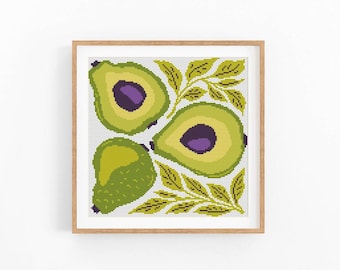 Cross Stitch Pattern Modern Abstract, Fruit x-stitch Pattern, Avocado Cross Stitch Chart, Food Abstract Design Beginner,Instant Download PDF