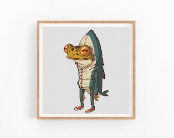 Frog Cross stitch pattern, Modern Animal Design, Counted cross stitch, Abstract Art decor, Easy counted xstitch, Instant download PDF