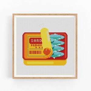 Sardines Can Cross Stitch Pattern, Sardine Food Art, Fish Can Cross Stitch Pattern, Modern Cross Stitch Design, Instant Download PDF