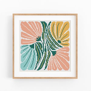 Cross Stitch Pattern Modern Floral Abstract, Modern flowers, Easy x-stitch Pattern, Cross Stitch Chart, Nature Pattern, Instant Download PDF