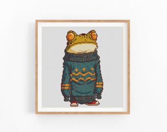 Frog Cross stitch pattern, Modern Animal Design,  Counted cross stitch, Abstract Art decor, Easy counted xstitch, Instant download PDF
