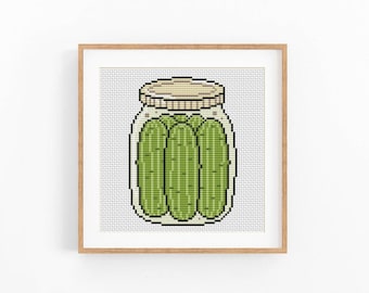 Pickle Jar Cross Stitch Pattern, Dill Pickle Embroidery, Food Art, Cucumber Xstitch Pattern, Modern Cross Stitch Design,Instant Download PDF