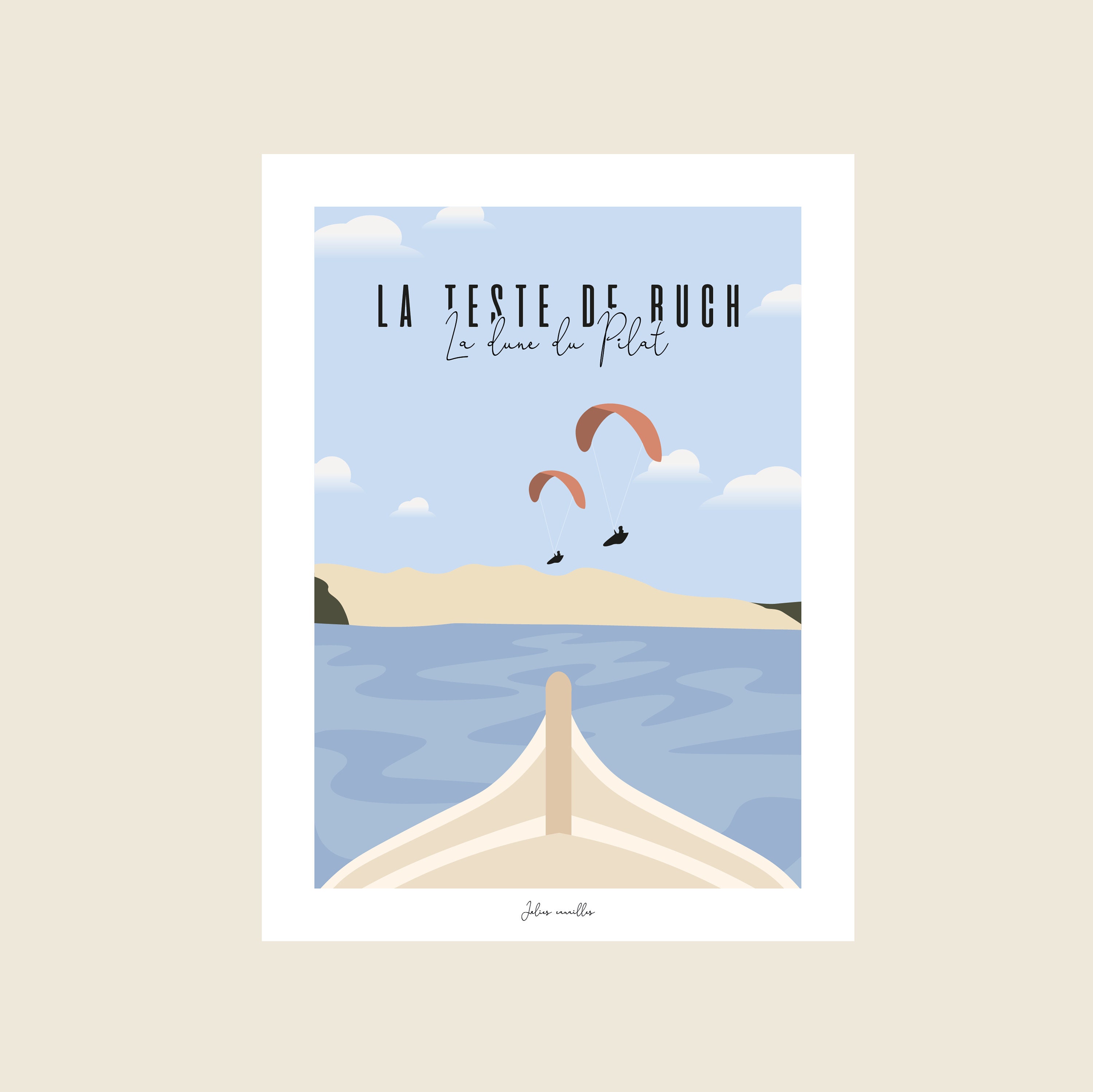 Bassin d'arcachon - Affiche La Pinasse Face à La Dune Format 30x40cm