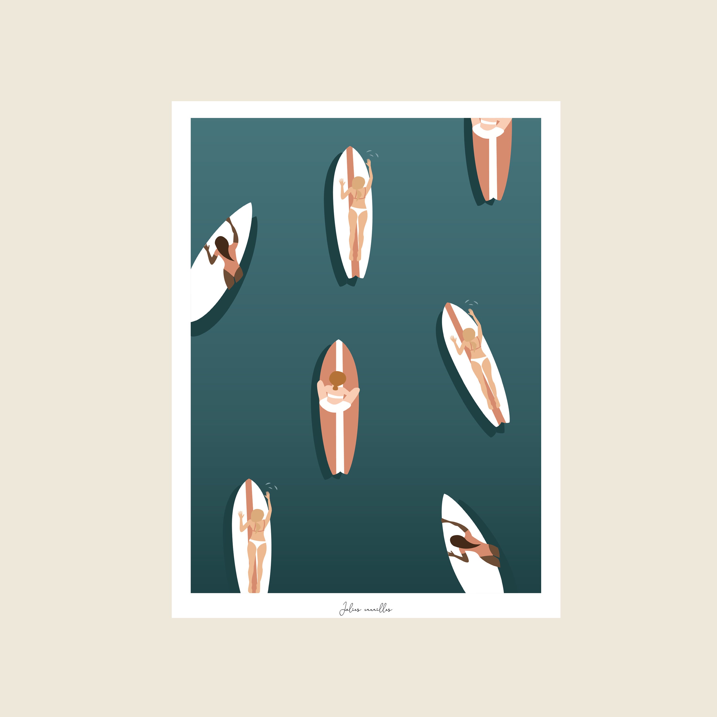 Bassin d'arcachon - Affiche Les Surfeuses Format 30x40cm