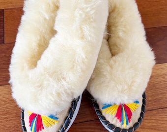Women's Handmade Sheepskin Slippers, Polish Leather Slippers, Highlander Slippers