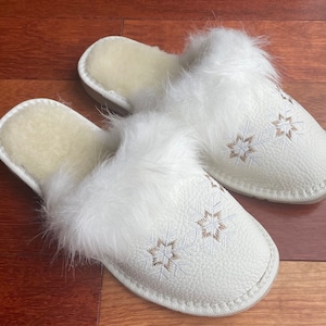 Women's Handmade Leather Slippers, Polish Traditional Leather Slippers, Natural Leather Slippers, Women's Winter Slippers