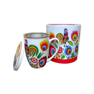 Covered Mug With Tea Infuser, Porcelain Mug, Lowicz Design