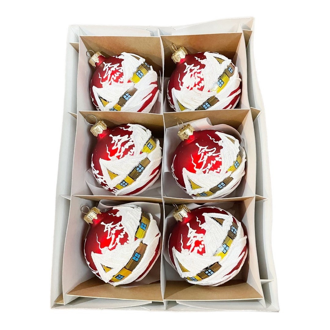 Set of 6 Christmas Glass Ornaments, Handmade Glass Ornaments, Christmas