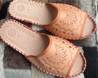 Women's Handmade Leather Slippers, Polish Traditional Leather Slippers, Natural Leather Slippers, Highlander Slippers