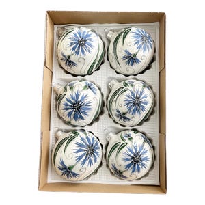 Set of 6 Cornflowers Christmas Ornaments, Made in Poland, Christmas Glass Ornaments, Handmade