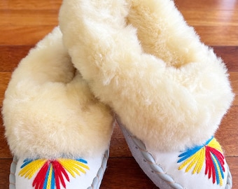 Women's Handmade Sheepskin Slippers, Polish Leather Slippers, Highlander Slippers