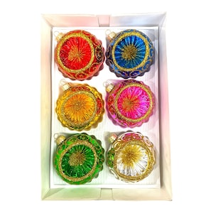 Set of 6 Reflector Glass Christmas Ornaments, Made in Poland, Handmade Glass Ornaments, Christmas Decoration,