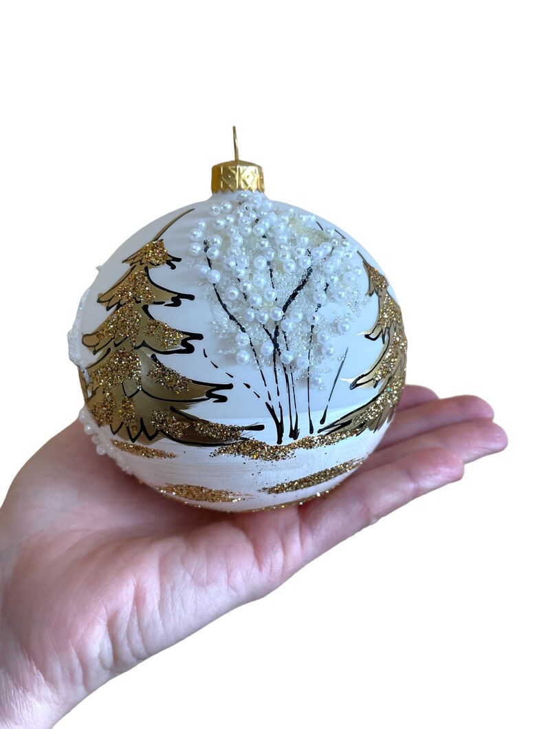 Set of 4 Handmade White/gold Christmas Ornaments, Made in Poland