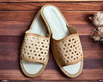 Handmade Leather Slippers, Traditional Polish Design