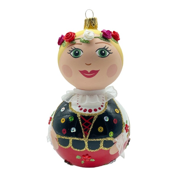 Krakowianka Doll Christmas Ornament, Christmas Glass Ornament, Christmas Decor, Made in Poland