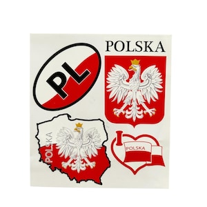 Poland 4 Stickers Set, Polish Polska Flag Decals, Car Bike Laptop Stickers, Polska Naklejki