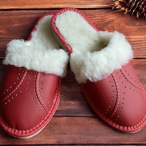 Women&#39;s Handmade Leather Slippers, Polish Traditional Leather Slippers, Natural Leather Slippers, Women&#39;s Winter Slippers