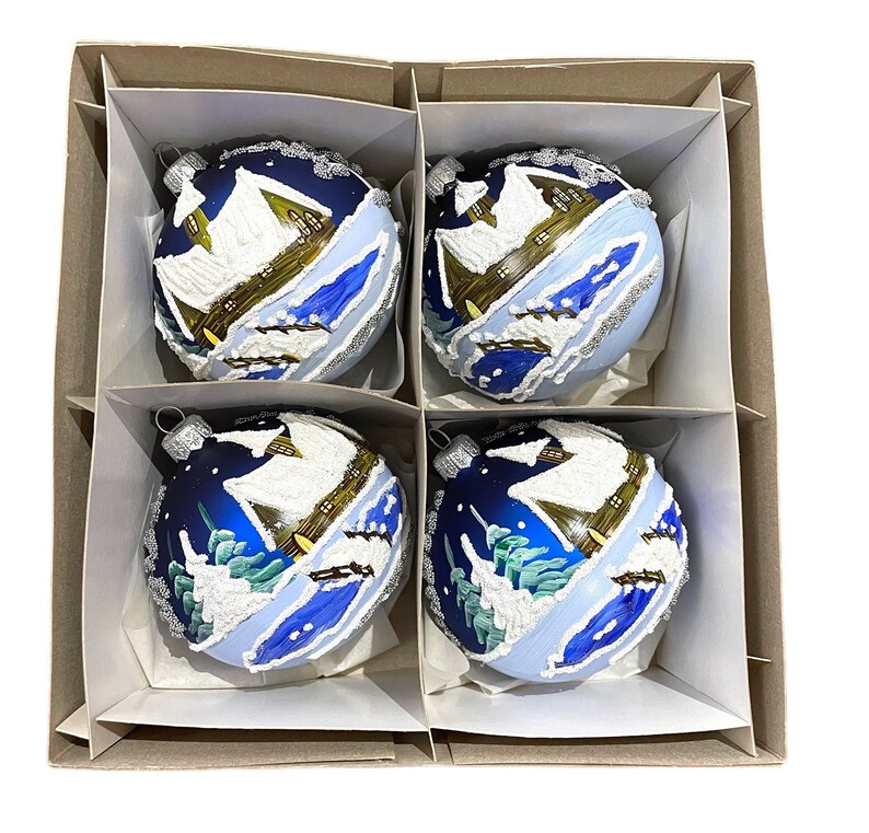 Set of 4 Handmade Christmas Ornaments, Made in Poland, Christmas Glass ...