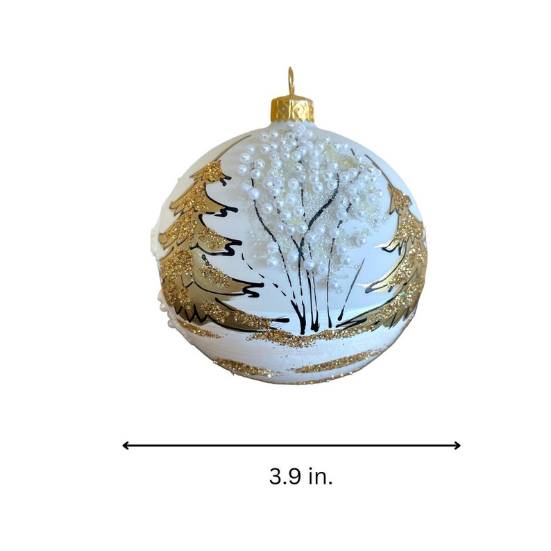 Set of 4 Handmade White/gold Christmas Ornaments, Made in Poland