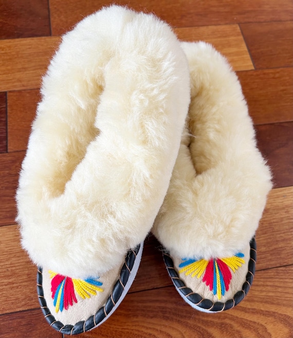 Women's Handmade Sheepskin Slippers, Polish Leather Slippers, Highlander Slippers