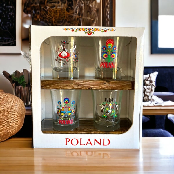 Polish Folk Art Shot Glasses, Made in Poland, Set of 4