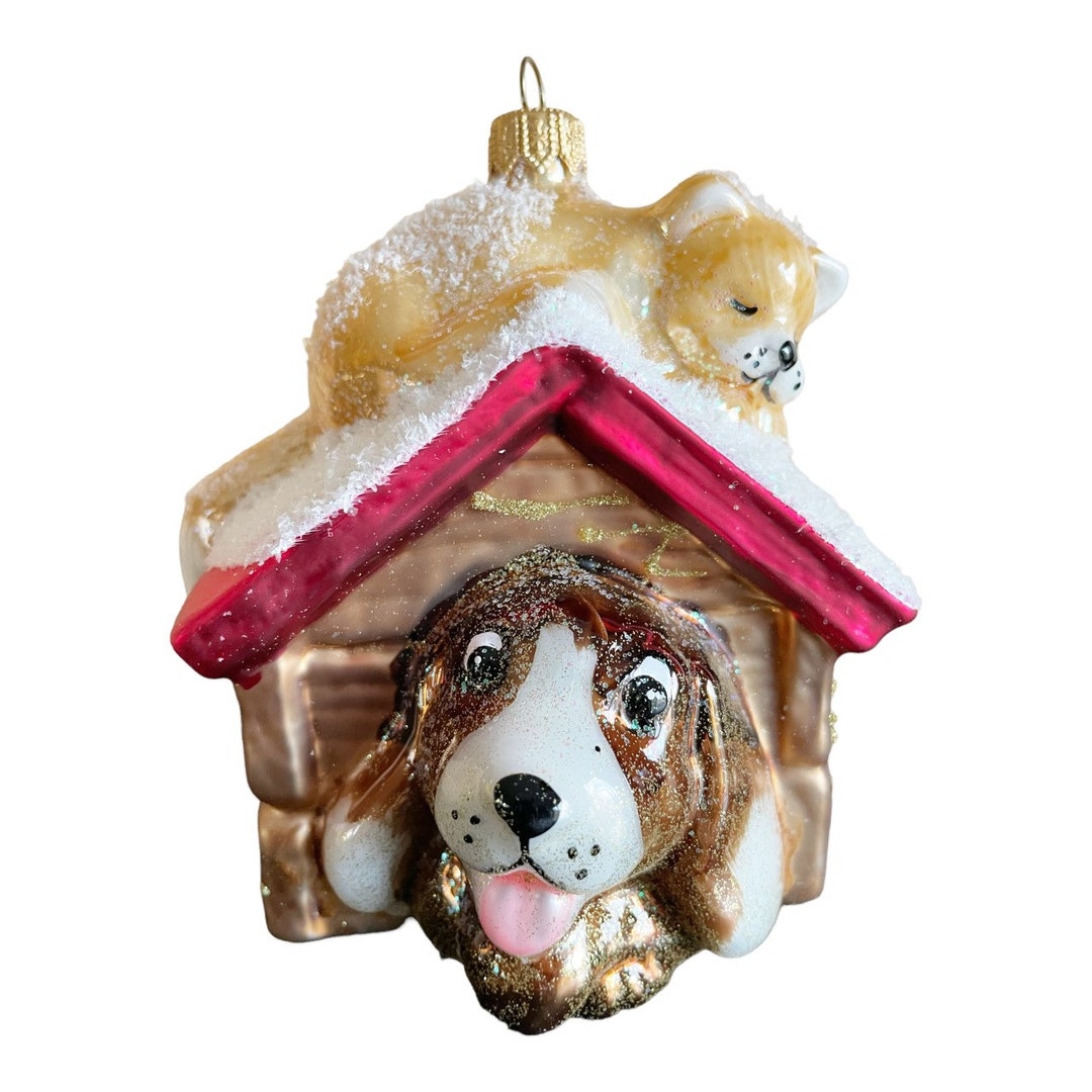 Dog and Cat Christmas Ornament Christmas Glass Ornament Etsy