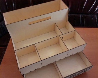 Laser Cut Wooden Desk Organizer With Drawer Storage Box 6 mm DXF Pdf Files