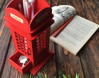 Laser Cut British Phone Booth Pencil Holder Desk Organizer 3 mm SVG CDR File