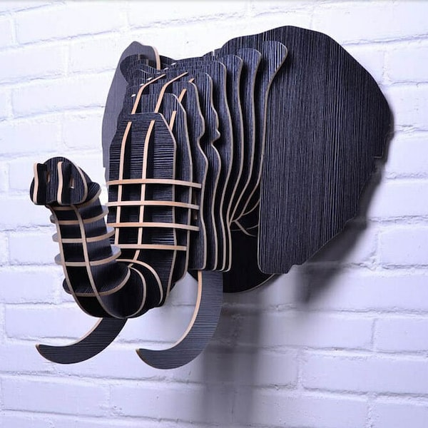 Laser Cut Elephant Head Model 3D Wooden Wall Decoration 2.5 mm and 6 mm Patterns SVG CDR Files