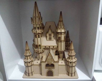 Lasercut Castle House Model Decorative Wooden 3D Toy Plan 3 mm SVG CDR DXF Ai Pdf Eps Files