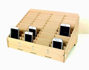 Laser Cut Multi Cell Phone Rack (48 Cell) Phone Holder Desktop Organizer Storage Box For Classroom Office 3 mm SVG DXF Files