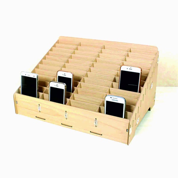 Laser Cut Multi Cell Phone Rack (48 Cell) Phone Holder Desktop Organizer Storage Box For Classroom Office 3 mm SVG DXF Files