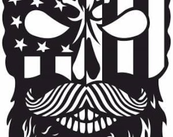 Lasercut Bearded Skull With Usa Flag Vector Art SVG Ai DXF CDR File