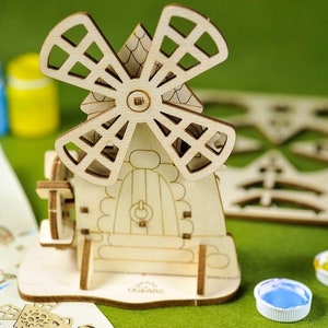 Lasercut Windmill Mill Model Decorative Wooden 3D Toy Plan 3 mm SVG CDR DXF Ai Pdf Files image 1